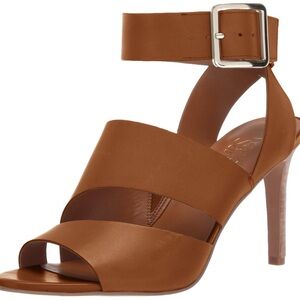 Franco Sarto Paisley ankle strap Brown leather heels dress sandals 7 Buckle